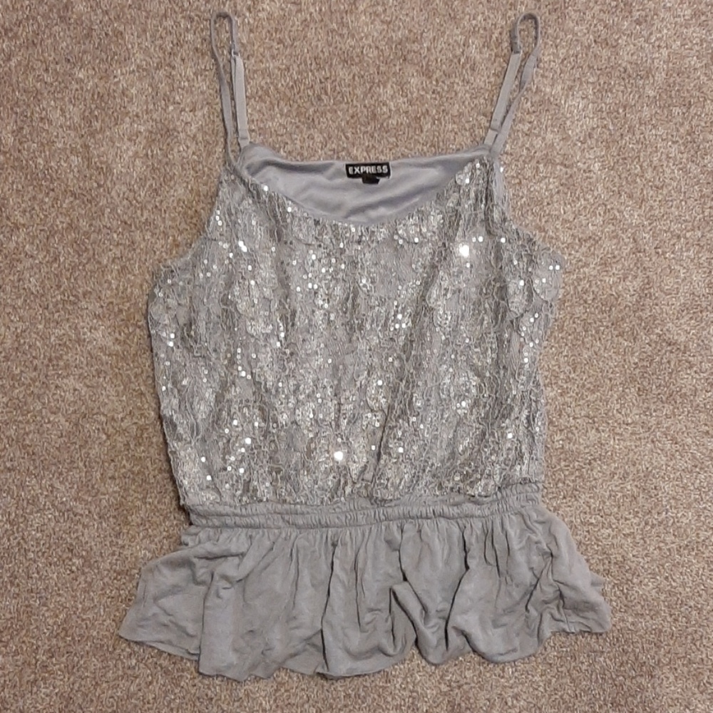 Express Sinched Waist Lace & Sequined Cami Medium